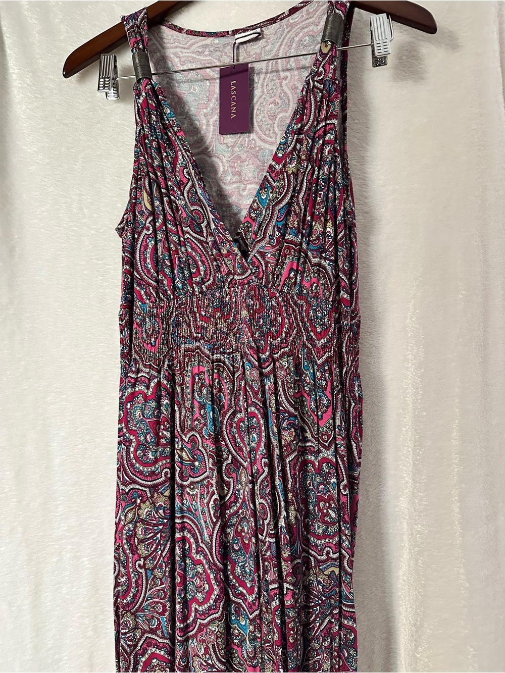 Lascana Pink Paisley V-Neck Maxi Dress with Smocked Waist